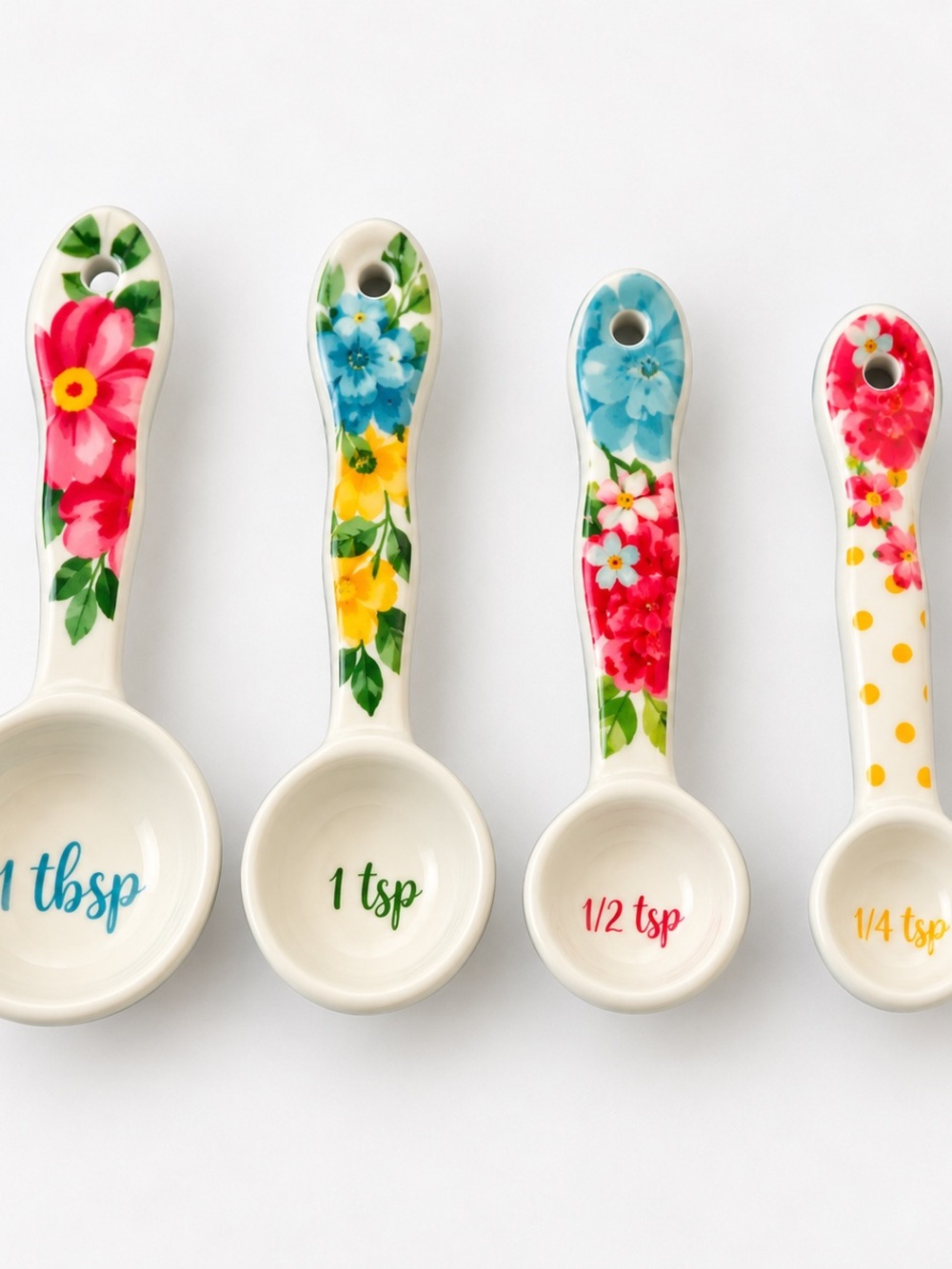 Never Used: The Pioneer Woman Floral Ceramic Measuring Spoons — 4-Piece Set